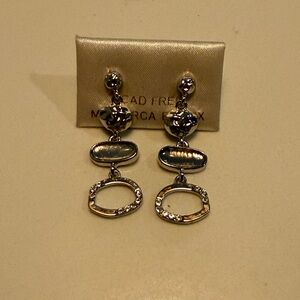 Silver Drop Dangle Earrings with Textured Rings